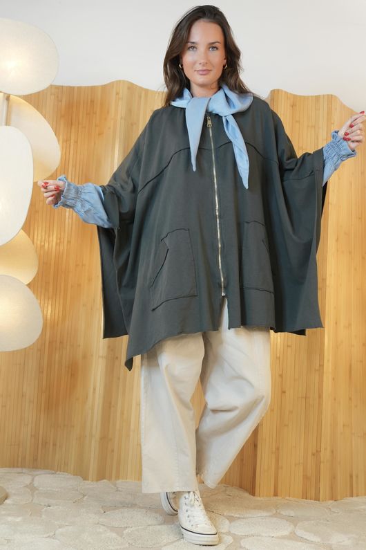 Oversized Sweatshirt Zip Cape Charcoal /2=